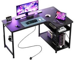 COMHOMA - Hoekbureau L-vorm 120 cm - Met USB Oplaadpoort en Stopcontact - Zwart