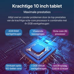 SwayTosh Tab D2 PRO Met Keyboard Case - Tablet – 4+3GB RAM – 64+128GB Opslag – Octa Core Processor – 4G – Desktop Mode - Android 14 – WiFi – 10 inch — thumbnail 2