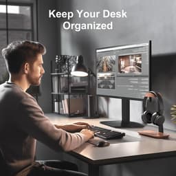 Houten Koptelefoon Standaard voor Bureau - Walnoothout - Universeel — thumbnail 4