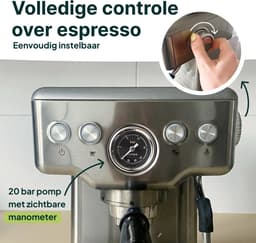 Vivid Green Espressomachine - 20 Bar - Pistonmachine met stoompijpje - Kopjesverwarmer - Coffee Machine - RVS — thumbnail 4