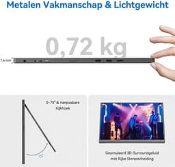 SNJY® Portable Monitor - Draagbare Monitor - Draagbaar Scherm - 0,8 cm Ultradun - 16 Inch - 1920 x 1200p IPS - Zwart — thumbnail 4