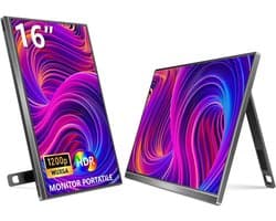 SNJY® Portable Monitor - Draagbare Monitor - Draagbaar Scherm - 0,8 cm Ultradun - 16 Inch - 1920 x 1200p IPS - Zwart