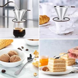 Pour Over Coffee Dripper - Roestvrijstalen Koffiefilter - Herbruikbaar - Dubbel Microgaasfilter - Lepel - Siliconen lade - Reinigingsborstel - 3-4 kopjes — thumbnail 3