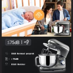 RWB® Deegmachine - Elektrische Deegmixer - Keukenmixer - 6.2L - Mixen en Mengen - Zilver - 43cm x 36cm x 27cm — thumbnail 5