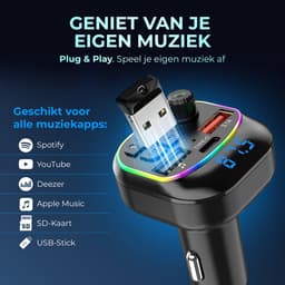 Bluetooth Transmitter - FM Transmitter voor Auto - Carkit met Handsfree Bellen - Bluetooth Auto Ontvanger - Autolader USB-C - SD Kaart — thumbnail 4