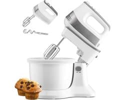 Aura® Mixer met Mengkom - Keukenmachine - Mixer - 6 Liter Mengkom - Wit/Grijs - 31cm x 21cm x 36cm