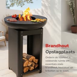 alpina 3-in-1 Vuurkorf en Grillplaat - Tuinhaard 61 x 90 cm - met Teppanyaki Bakplaat - Plancha BBQ met Brandhout Opslagplaats - Vuurkorf voor Buiten - Metaal — thumbnail 4