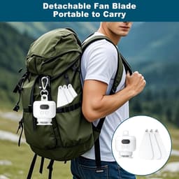 Draagbare kampeerventilator, plafondventilator voor tenten, oplaadbaar 8000 mAh met licht en haak, tijdgestuurd en automatisch uitschakelend, afneembaar ventilatorblad, te gebruiken voor tentluifels, campers, prieelen, strand, slaapzaal, slaapkamer — thumbnail 5