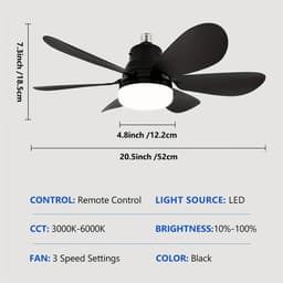 Livano Plafondventilator - Met Verlichting - Plafond Ventilator - Met Lamp - Plafonniere Met Ventilator - Met Licht - Zwart - 50cm - 2 Stuks — thumbnail 2