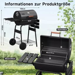BORVAT® - Houtskool BBQ - Smoker Barbecue - met Thermometer, - Zijpanelen - Zwart — thumbnail 2