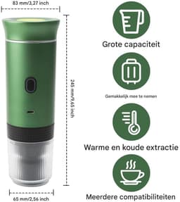 Draagbaar Koffiezetapparaat - Draadloos voor in de Auto - Espresso - Voor espresso, capsules, gemalen koffie - Cups - Oplaadbaar - voor Onderweg - Groen — thumbnail 4