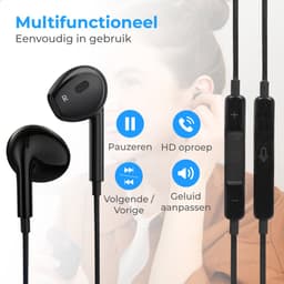 Nuvance Oortjes met Draad - 3.5mm Jack Aansluiting - In-Ear Oordopjes met Draad - Oortjes met Draad en Microfoon - Zwart — thumbnail 2