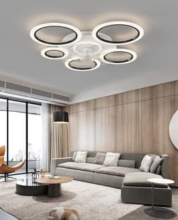6 Ringen Plafondventilator - Zwart - 6 Snelheden - Dimbaar Met Afstandsbediening en APP - Chandelier Fan - Zomer/Winter - Woonkamer Lamp - 90 cm — thumbnail 2