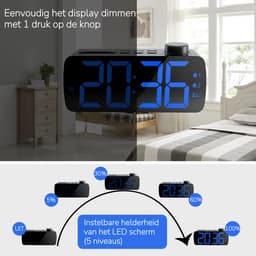 YUCONN - Wekkerradio - Wekker Kinderen - Grote LED Cijfers - Digitaal - Dimbaar - Dubbel alarm - Op Netstroom - Senioren — thumbnail 5