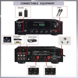 Sunbuck HiFi Versterker - SD/MP3/USB -  Hifi Bluetooth Eindversterker - 2x Mic - CD/DVD - AUX - Speaker output- Incl. Afstandsbediening - 25 x 25 x 7cm - Zwart — thumbnail 3