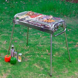 Uten bbq houtskool - barbecue houtskool - Houtskoolbarbecues - XL - Verstelbare hoogte - Camping barbecues- Barbeque - Grilloppervlak (L x B) 60 x 26 cm - RVS — thumbnail 5