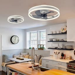 MiShar 2-LED Plafond Ventilator - 51 CM - Smart Lamp - 6 Standen - Plafond ventilator met verlichting - Dimbaar - Wit -Grijs - Kroonluchter Ventilator - Chandelier Fan - Woonkamer Lamp - Ventilator Lampen - Eetkamer lamp - Slaapkamer lamp — thumbnail 2