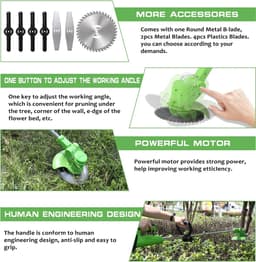 Accugrasmaaier - 2 x accu - Groen - Elektrische - Professionele - Grasmaaier - Verstelbare Snijder - Draadloze - Grasmaaier - Tuin - 100-135cm - Zaagblad - Maaiblad - Grastrimmer — thumbnail 4