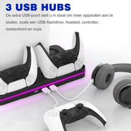 PS5 Slim Oplaadstation met Dual Koeling - Koeling Station Geschikt voor PlayStation 5 Slim Digital + Disc Edition - RGB Verlichting - PS5 DualSense oplaadstation - 3 USB -Headset Houder - Playstation 5 Slim Accessoires — thumbnail 4