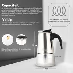 Any Morning Coffee Percolator - Espresso Maker voor Inductiekookplaat - Koffiezetapparaat - Moka Pot - 6 Kopjes Koffie - RVS - 300 ml — thumbnail 3