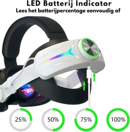 JustValue Elite Strap met VR Cover en 8000mAh Batterij - Vervanging Geschikt voor Oculus Quest 3 en Meta Quest 3 en 3s - RGB Verstelbare Comfortabele Riem met Hoofdkussen - Wit — thumbnail 2