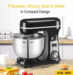 Mygroot - Deegmachine - Mixer met kom - Keukenmixer 6 Liter - Kneedmachine Keukenmachine 4KG RVS - Deegmixer Zwaar Deeg - Zwart — thumbnail 2