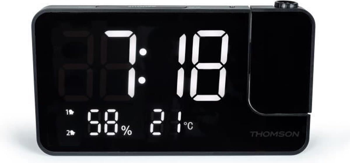 Projectorklokradio - THOMSON - Zwart - FM-radio - Temperatuur - Vochtigheid - Dubbel alarm - USB-C - Voeding 230V — afbeelding 1