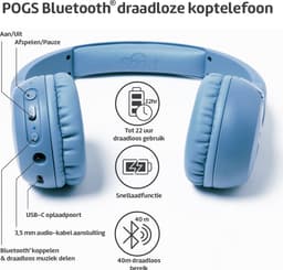 POGS - The Gecko 2 - Draadloze on-ear kinder koptelefoon - Bluetooth - Veilige volumebegrenzing - Duurzaam - Gratis app voor extra functies - rBlauw — thumbnail 4