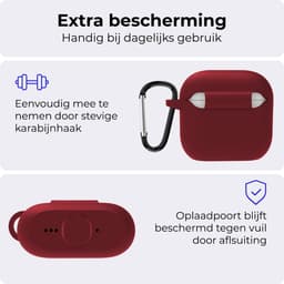 Hoesje - Geschikt voor Apple AirPods 4 - Siliconen Hoes met Clip - Silicone Case Cover - Donkerrood — thumbnail 4