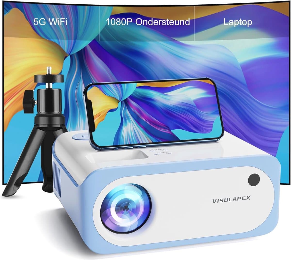 Draagbare Mini Beamer met Full HD Support en Stativ - Ideaal voor Thuis en Reizen — afbeelding 1