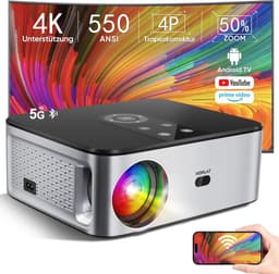 4K projector met 25000 lumen en Android TV | Native 1080P, WiFi en Bluetooth projector voor thuis en buiten — thumbnail 1