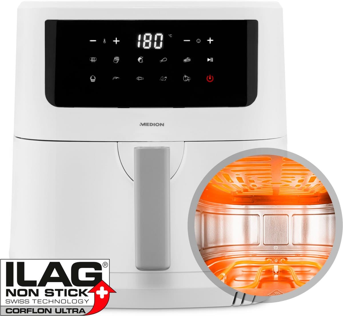 MEDION XL Airfryer P10 - 6,8 L - 2150 W - 9 programma’s - Wit — afbeelding 1