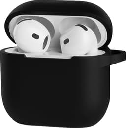 Hoesje Geschikt voor Apple AirPods 4 - Siliconen Hoes met Clip - Silicone Case Cover - Zwart — thumbnail 1
