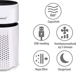 alpina Mini Luchtreiniger met HEPA Filter H13 - Air Purifier met Ionisator voor Ruimtes 6m2 - Lucht Reiniger met USB voor Binnen en Onderweg - Air Cleaner 1.5W - Wit — thumbnail 2