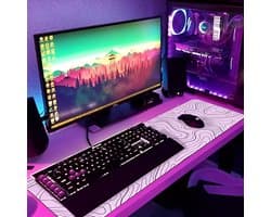 Witte XXL Muismat met Topografisch Design – 80x30 cm – Antislip – Voor Werk & Gaming