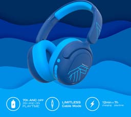 PowerLocus Lion - Koptelefoon kinderen - Kinder Koptelefoon Draadloos - Active Noise Cancelling - Volumelimiet 74/85/94 dB - Boom Microfoon voor Gaming - 70 Uur batterijduur - Blauw — thumbnail 3