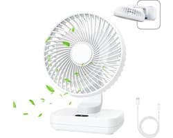Mini Ventilator – Oplaadbare Tafelventilator – 4000 mAh – 4 Snelheden – 270° Oscillerend – Stil 30 dB – Wit