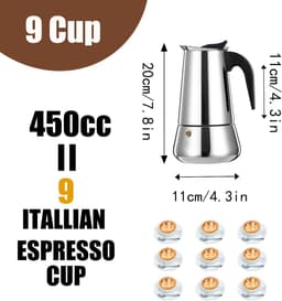 9 Cup Stovetop Espresso Maker Stainless Steel Moka Pot Espresso Maker Percolator Italian Coffee Maker Capable Mocha Coffee Machine Cafe Percolator Classic Maker for Home & Camping 450ml 15oz — thumbnail 2