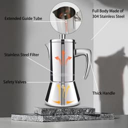 6 Cup Thickened 304 Stainless Steel Moka Pot Stovetop Espresso Maker Espresso Maker Cafeteras Italian Coffee Maker Capable Mocha Coffee Machine Greca Coffee Maker for Home & Camping 300ml 10oz — thumbnail 2