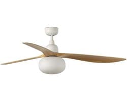 Faro Barcelona 34361-11L Outwood L plafondventilator wit/eikenhout 150 cm - Afstandsbediening - Stille en zuinige DC-motor - 6 snelheden - zomer en winterstand