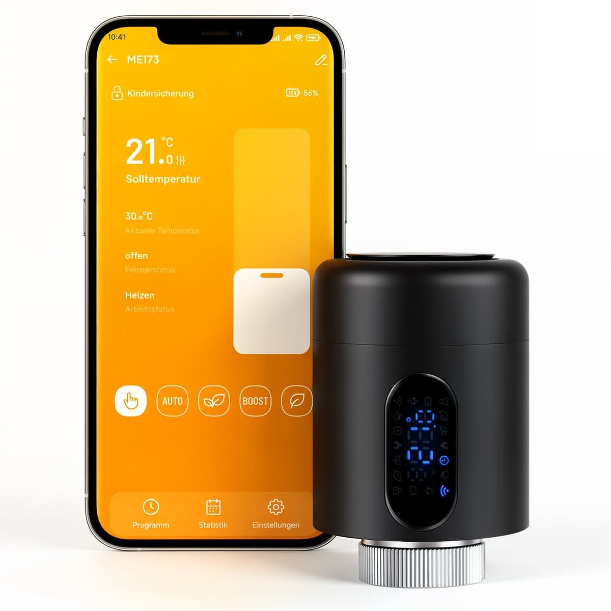 WiFi Radiatorthermostaat met App-bediening en 7 Ventieladapters – Zwart – 1 stuk — afbeelding 1