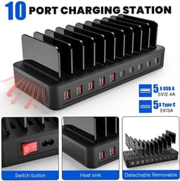 ZENC® 10 Poorten Oplaadstation Geschikt voor Telefoon en Tablet - 100W Snellader - Multi Oplader - Zwart — thumbnail 2