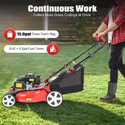 Benzine Grasmaaier - Zelfrijdend - Gazon Onderhoud - 8 Maaihoogtes - 51 cm Snijbreedte - Rood Zwart — thumbnail 3