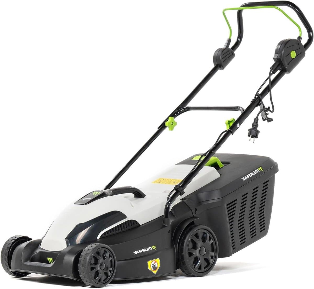 Elektrische grasmaaier - Grasmaaier met snoer - Gazon onderhoud - 2-in-1 functionaliteit - 38 cm breed - Zwart grijs groen — afbeelding 1