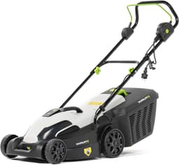 Elektrische grasmaaier - Grasmaaier met snoer - Gazon onderhoud - 2-in-1 functionaliteit - 38 cm breed - Zwart grijs groen — thumbnail 1