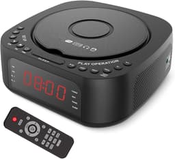 CD Speler Wekker - Desktop Audio - Wakker Worden - Dubbele Alarmen - Dimbaar Display - Zwart — thumbnail 1