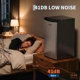 Triumpunpre Mini Koelkast 45L met RVS Deur - Drankenkoeler Stil 41dB - Energie Label E - 5 Standen Thermostaat van 0°C naar 18°C - Deur Links of Rechts Draaibaar - Stelbare Poortjes - Vrijstaande Minibar voor Thuis of Werk — thumbnail 4