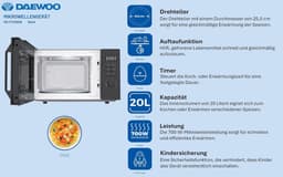Magnetron Oven - Keuken Apparaat - Snel Opwarmen - Automatische Programma's - 20 Liter - Zwart — thumbnail 5