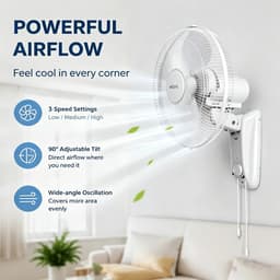 House Of Atelier - Wand ventilator - Muur Koeler - Wandgemonteerde Ventilator - 3 Snelheden - Grote Hoek - Koordbediening — thumbnail 2