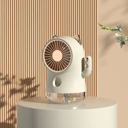 Bureauventilator met verneveling (Gelukskat-vorm) - Multifunctioneel met nanospray en 3 snelheden - Compacte koelventilator voor thuis, kantoor en onderweg — thumbnail 1